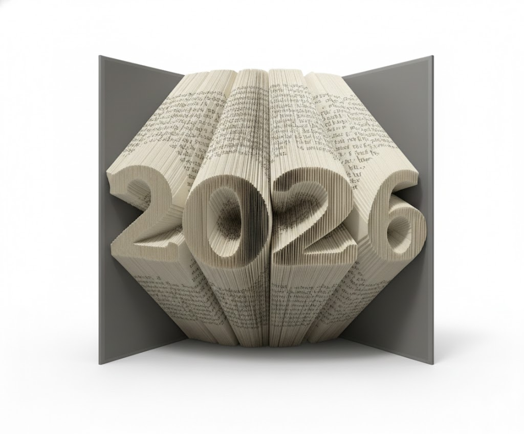 Folded book displaying 2026