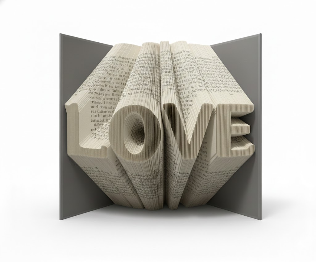 Folded book displaying love